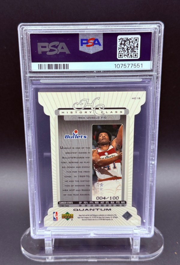 Wes Unseld 1999-2000 Upper Deck History Class Quantum Level 1 #’d 004/100 PSA 9 MINT